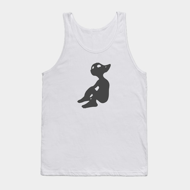 Curious Alien / Elf with pointy ears looks up (dark grey version) - ORENOB logo Tank Top by ORENOB